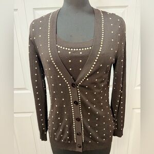 ST JOHN Chocolate Brown Studded Cardigan Sweater + Tank Size S